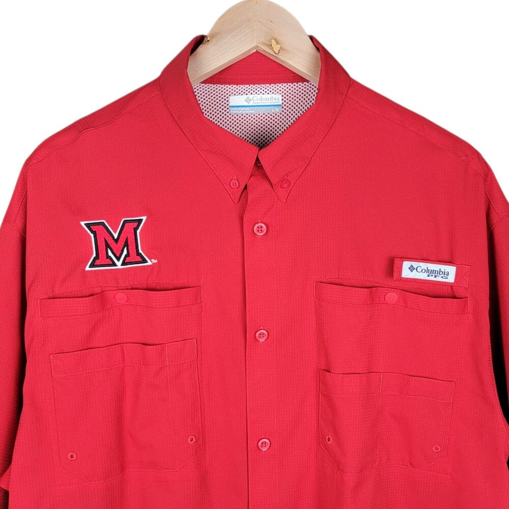 Miami University Redhawks Columbia PFG Shirt Men's L Red Vented Outdoor Fishing